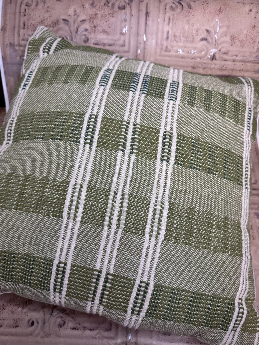 Hearth & Hand Olive and Cream Plaid Throw Pillow
